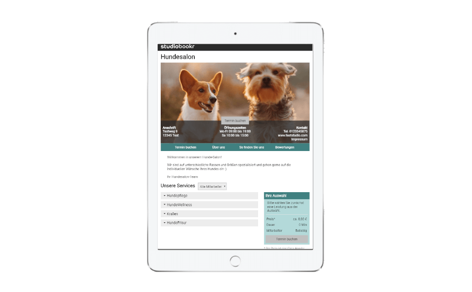 Customers can easily book appointments at the dog salon online.