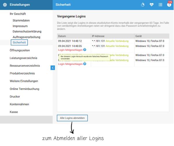 LOGIN UND SICHERHEIT visual data 6