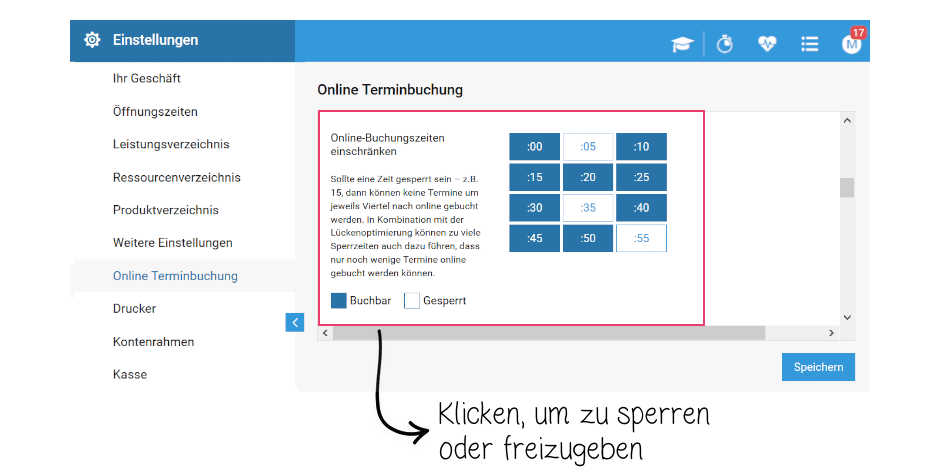 Die Online Buchungszeiten lassen sich in studiolution nach Belieben einschränken.